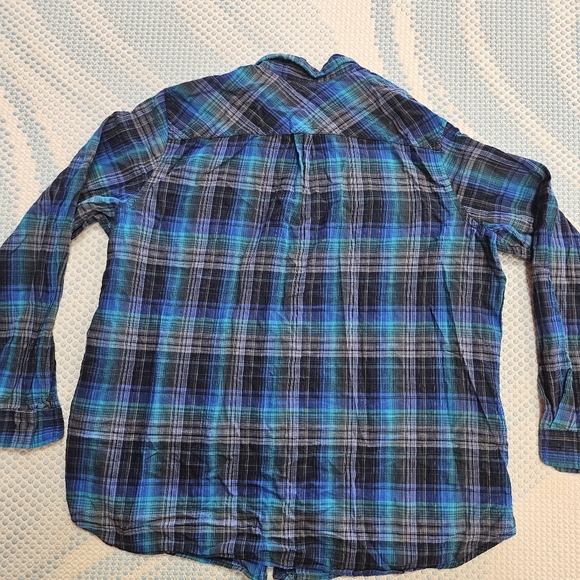 Eddie Bauer Women's Blue Plaid Mandarin Collar Button Down Shirt in 2XL - Picture 6 of 6